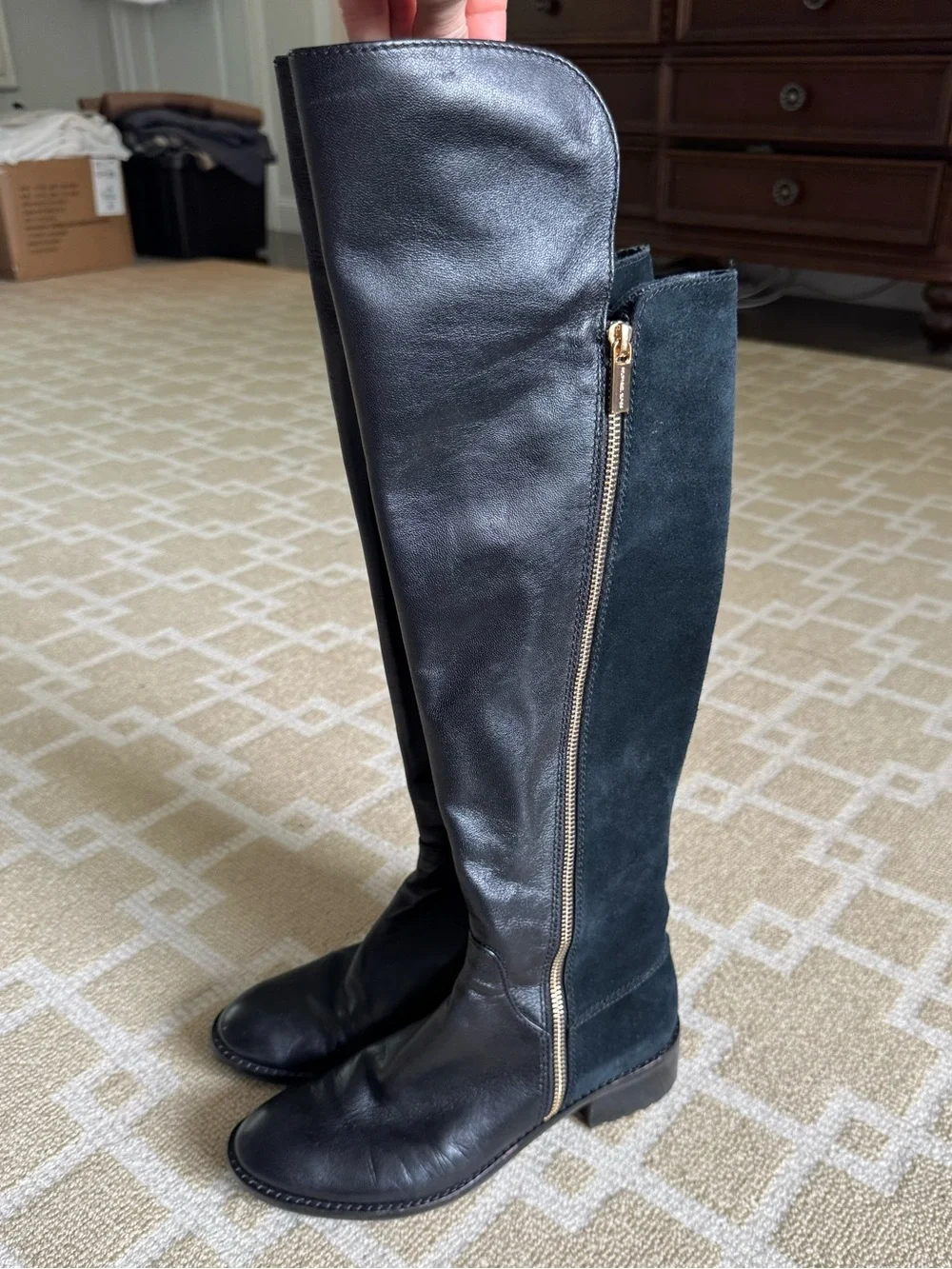 Michael Kors Bromley Leather Suede Over-the-Knee Boots Black Size 7
